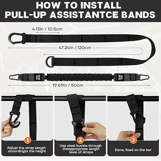 Pull Up Assistance Bands - Adjustable Heavy Duty Pull Up Assist Workout Bands for Men, Women, and Seniors - Resistance Bands for Pull Ups - Pull Up Bar Accessories (Black)