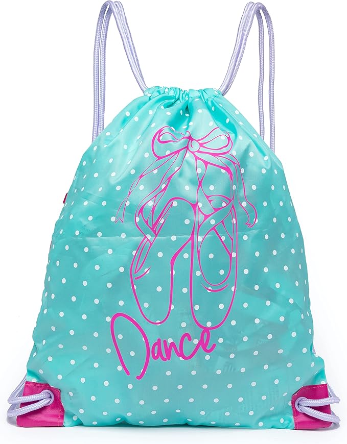 Drawstring Dance Bag, Girls Cinch Bag,Dance Ballet Class Bag (Ice Green- Red)