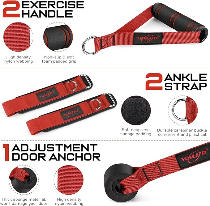 WALITO Resistance Bands Set - Exercise Bands with Handles, Door Anchor, Legs Ankle Straps, for Heavy Resistance Training, Physical Therapy, Muscle Training, Yoga, Home Workouts, Gym