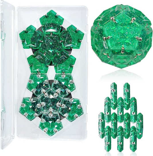 Magnetic Fidget Sphere Magnet Toys - Holographic Glitter Crystal Green - Magnets Sensory Toys - 12 Piece Set - Creativity Beyond Imagination, Inspirational, Recreational, Fun Desk Toy for Adults