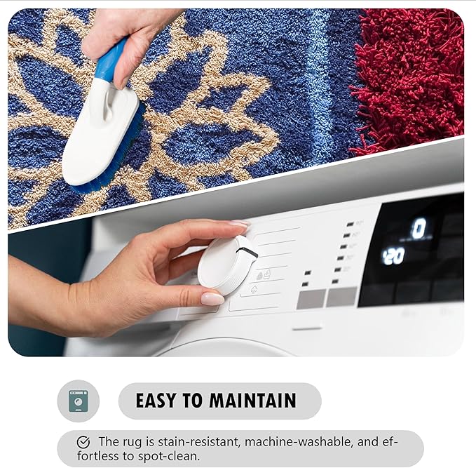 Himalayan Series Square Rug 3x3 | Luxury Meditation Rug Mat | Thick & Supportive Yoga Mat with Non-Slip Base | Decorative Carpet & Throw Rugs for Zen, Office & Living Room Burgendy/Blue