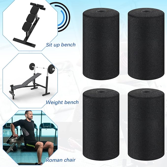 Deekin 4 Pcs Foam Foot Pad Rollers Buffer Tube Cover for Exercise Machine Home Gym Equipment Replacement Pads for Leg Extension Weight Bench Inversion Table(0.87 x 3.4 x 6.3 Inches)