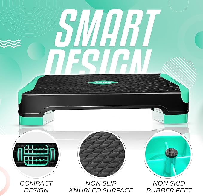 Yes4All 2-in-1 Adjustable Aerobic Step Platform Fitness Exercise Stepper with Rocker Balance Board Legs for Home Workout, Step Exercise & Balance Training