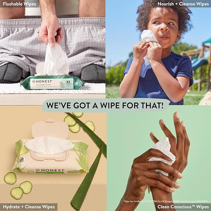 The Honest Company Clean Conscious Multi-Use Wipes, Unscented Hypoallergenic Baby Wipes for Sensitive Skin, 99% Water Plant-Based Compostable Wipes, Rose Blossom, 576 Count