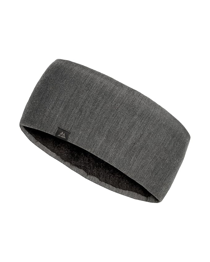 DANISH ENDURANCE Merino Wool Headband, with Thermal Inner Fleece, for Men and Women, Unisex, 1 or 2-pack, Dark Grey, XS/S