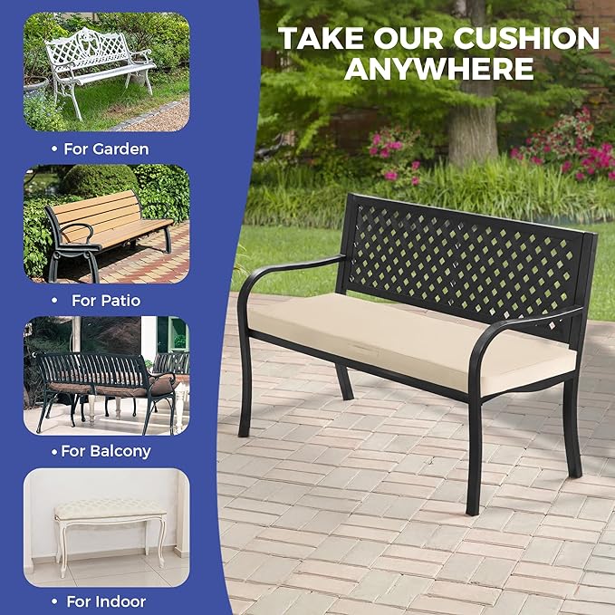 Outdoor Bench Cushions for Outdoor Furniture, 45x18x3 Inch, Waterproof Bench Pillow, Fade Resistant Long Bench Seat Pads for Garden, Indoor, Porch Swing, Beige
