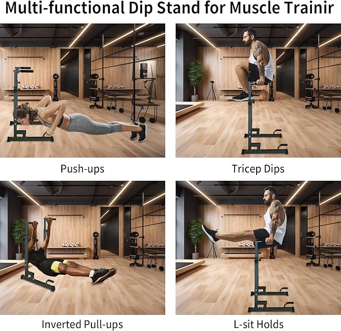 Adjustable Height Dip Bar Station, Heavy Duty Dip Station Push Up Bar for Home Gym,Multi-function Dip Station Pull Up Bar Full Body Strength Training Workout Fitness Equipment for Tricep Dips