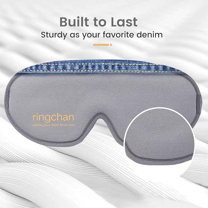 ringchan Complete Blackout 3D Sleep Mask – Contoured & Zero-Pressure Eye Cover for Sleep, Travel & Office Nap – Soft, Hair-Friendly Adjustable Strap – Slate Gray