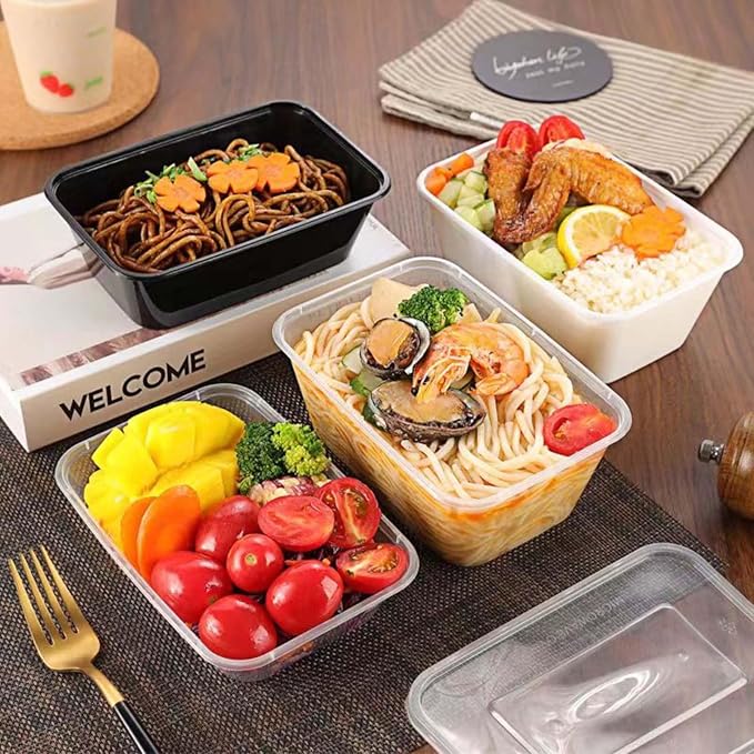 100pc 26 Oz Meal Prep Containers disposable, Plastic Food Take Out Containers With Lid, Take Out Containers Disposable, Reusable food storage containers Round Box,Microwave Freezer Dishwasher Safe