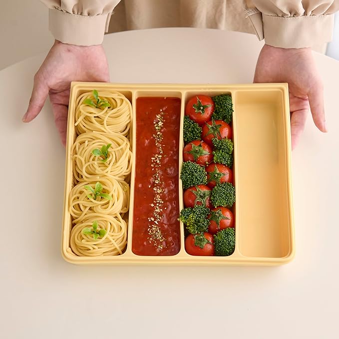 Silicone Food Storage Containers with Airtight Lids, 26.4oz Dual-Seal Leakproof Silicone Freezer Molds for Baby Food, Snacks, Cutlery & More - BPA Free, Stackable, Microwave, & Dishwasher Safe, Yellow