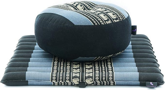 Leewadee Meditation Cushion Set – 1 Small Zafu Yoga Pillow and 1 Small Roll-Up Zabuton Mat Filled with Kapok