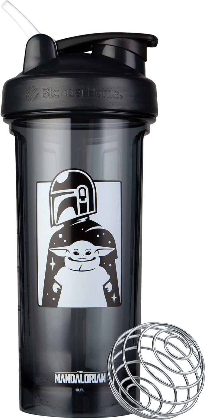 BlenderBottle Star Wars Shaker Bottle Pro Series Perfect for Protein Shakes and Pre Workout, 28-Ounce, Mandalorian & Child