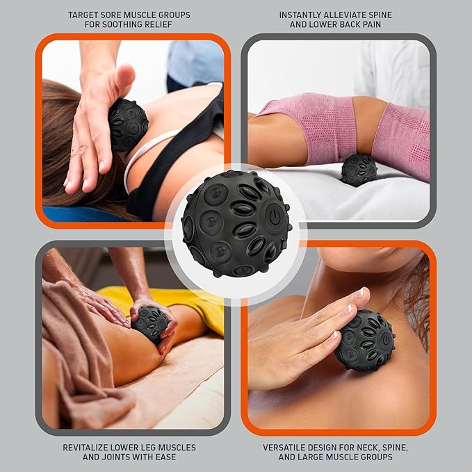 FirstHealth Vibrating Massage Ball, Silicone Recovery Roller with 2 Massage Speeds, Textured Massager Ball for Muscles and Tissues, Post-Workout Recovery Device, Battery Operated and Easy to Clean
