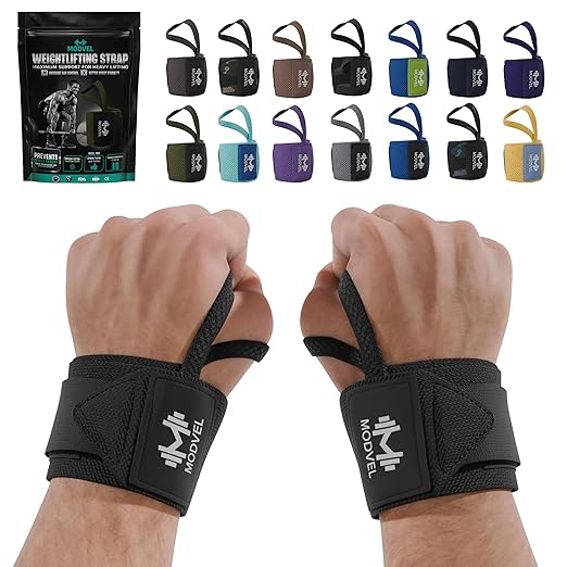 Modvel Adjustable Wrist Wraps for Gym & Lifting – Thick, Breathable Support Straps for Wrist Stability, Comfort & Grip – Ideal for Weight Training, CrossFit & Gym Workouts – Black (2-Pack)