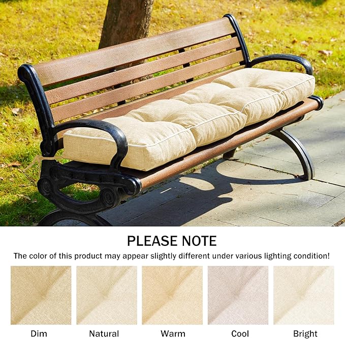 Bench Cushions for Outdoor Furniture, 42 x 16 Inch Outdoor Bench Cushion, Patio Bench Cushion with Durable Ties, Long Patio Seat Cushions for Garden, Indoor, Kitchen&Dining, Beige