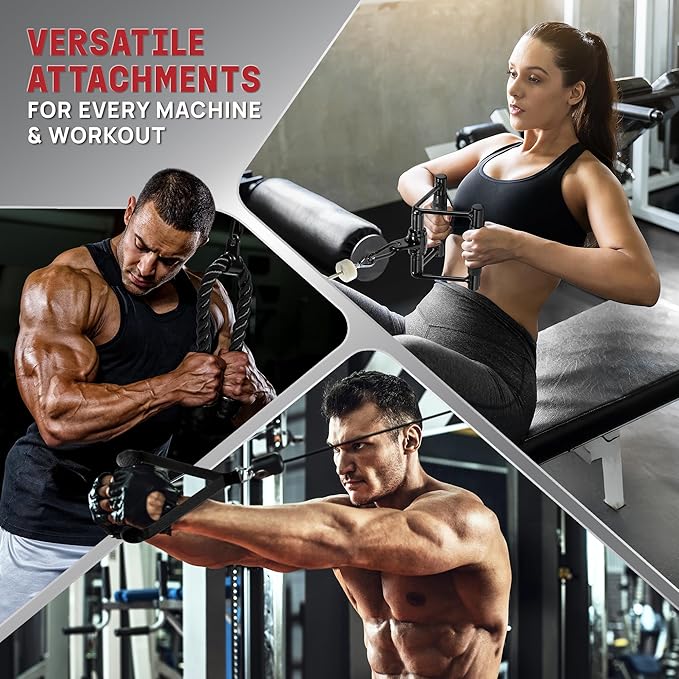 Yes4All Cable Machine Attachment, Row Handles, Tricep Rope, Straight Bar, V Bar, LAT Pulldown Accessories Load 880 LB for Home Gym