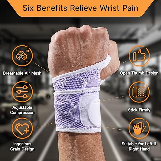 Sport Slim Wrist Wrap - Wrist Brace for Carpal Tunnel Relief, Neoprene-Free Compression Wrist Support for Workout, Adjustable Wrist Guards Fit Right Left Hand(Violet, Pack of 1)