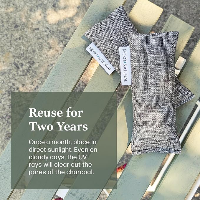 Moso Natural Shoe Deodorizer Inserts, Charcoal Odor Absorber for Shoes, Gym Bag & Boot Deodorizer, Long-Lasting Shoe Odor Elimination, Unscented Air Purifying Bags (Two Per Pack)