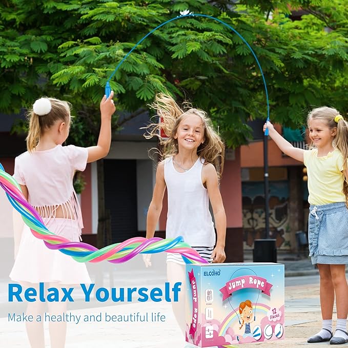 Elcoho 12 Pack Kids Jump Rope Set 7.5 Feet Plastic Jump Ropes Kids Adjustable Colorful Skipping Rope for Outdoor Indoor Fun Game Exercise Fitness Training and Party Favors