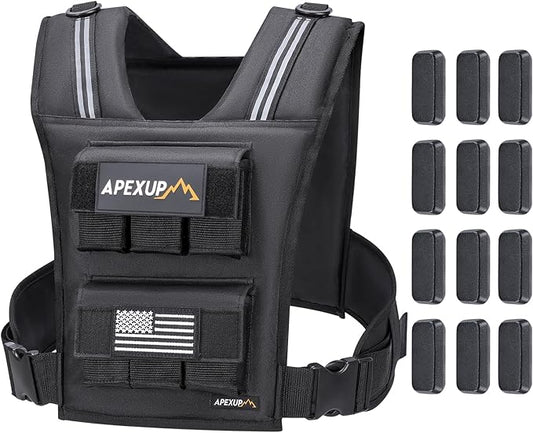 APEXUP Adjustable Weighted Vest Men 20lbs/30lbs/40lbs Weights with Reflective Stripe, Weight Vest Woman Workout Vest for Strength Training Running Walking