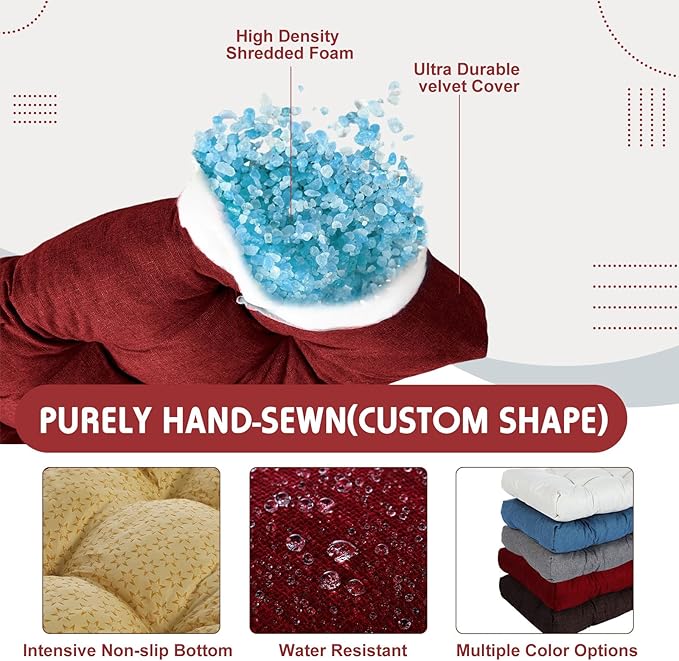 2 Pack Outdoor Bench Cushion Patio Waterproof Porch Swing Cushions Tufted Memory Foam Bench Seat Pads Thicken Non Slip for Outside Indoor Garden Furniture Wicker Loveseat Settee(Burgundy,42x16 Inch)
