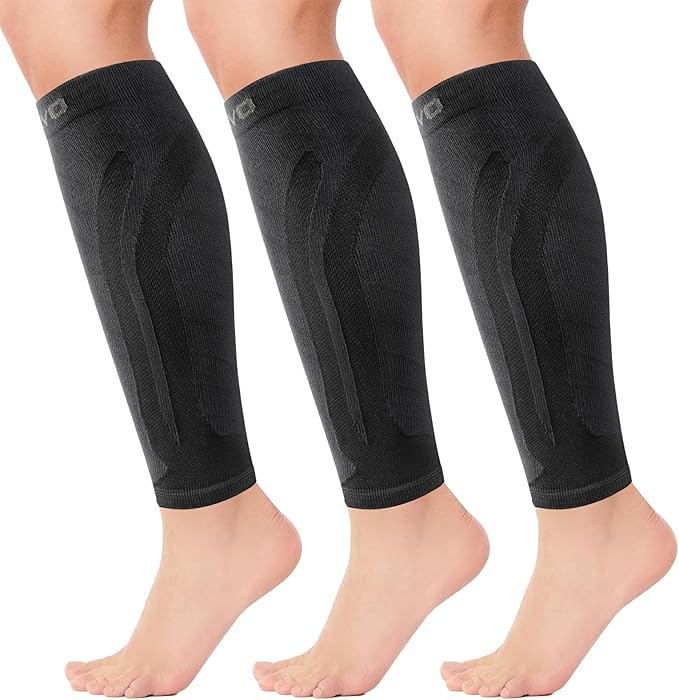 CAMBIVO 3 Pairs Calf Compression Sleeves for Men & Women – Footless Compression Socks for Shin Splints, Pain Relief, Varicose Veins – Leg Support for Running, Travel, Fitness, Nursing