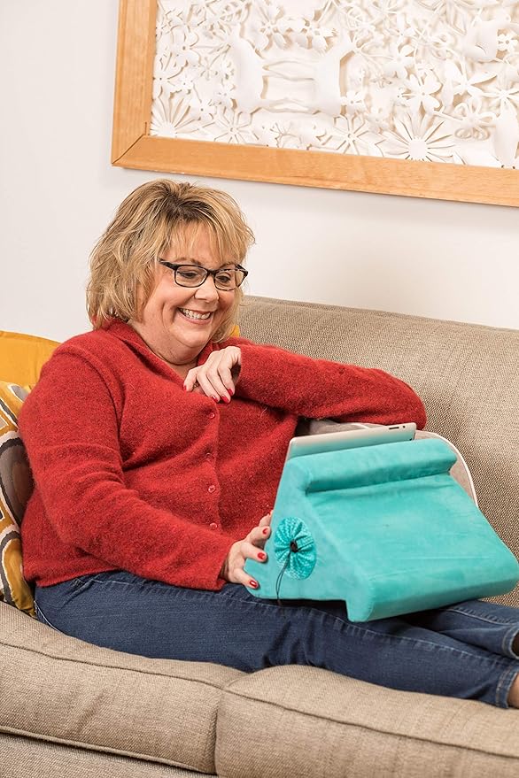 Flippy Tablet Stand with Cubby Storage and Multi-Angle Viewing for Home, Work & Travel. Our Tablet Holder Has Storage for Your All Your Personal Items. (Blue Camou)