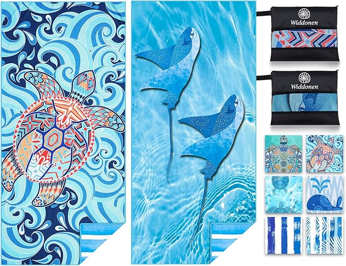 2 Pack Microfiber Lightweight Beach Towel Sand Free Quick Dry Absorbent Thin Compact Towels for Swimming Pool Camping Beach Accessories Large Easy Pack Travel Things for Vacation Essentials Gift