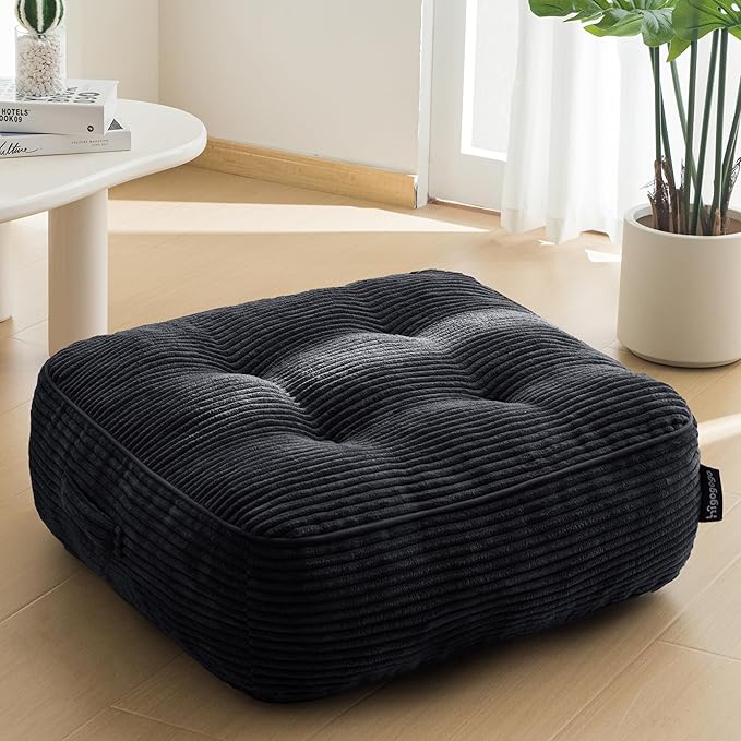 8" Washable Floor Pillow Cushion for Adults, Meditation Cushion Pillow, Large Square Floor Sitting, Removable Tufted Corduroy Cover, for Tatami Living Room or Yoga, 22x22 Inch, Machine Washable