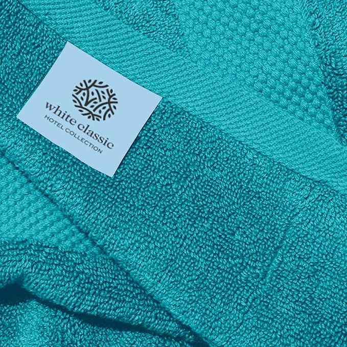 White Classic Luxury Hand Towels | Cotton Hotel spa Bathroom Towel | 16x30 | 6 Pack | Aqua