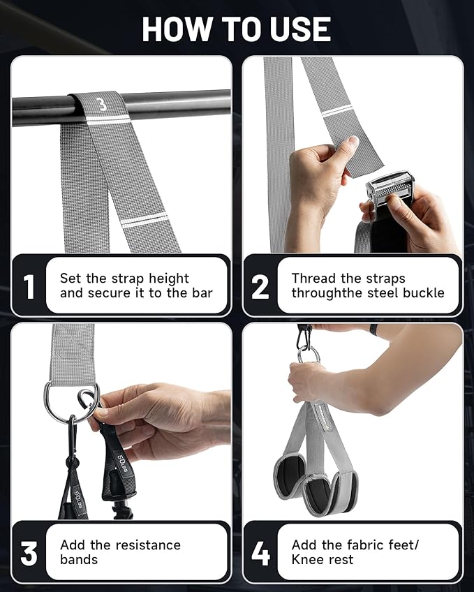 MANUEKLEAR Heavy Duty Resistance Bands for Pull Ups, Pull Up Assistance Bands with Scale Tracking Feature, Adjustable Pull Up Assist Band with Five 50-Pound Pull Up Bands and Fabric Feet/Knee Rest