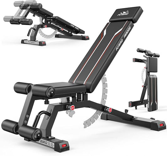 FLYBIRD Strength Training Bench for Home Gym, Adjustable Weight Bench can be Folded for Storage/Vertical Storage, Space-Saving Workout Bench
