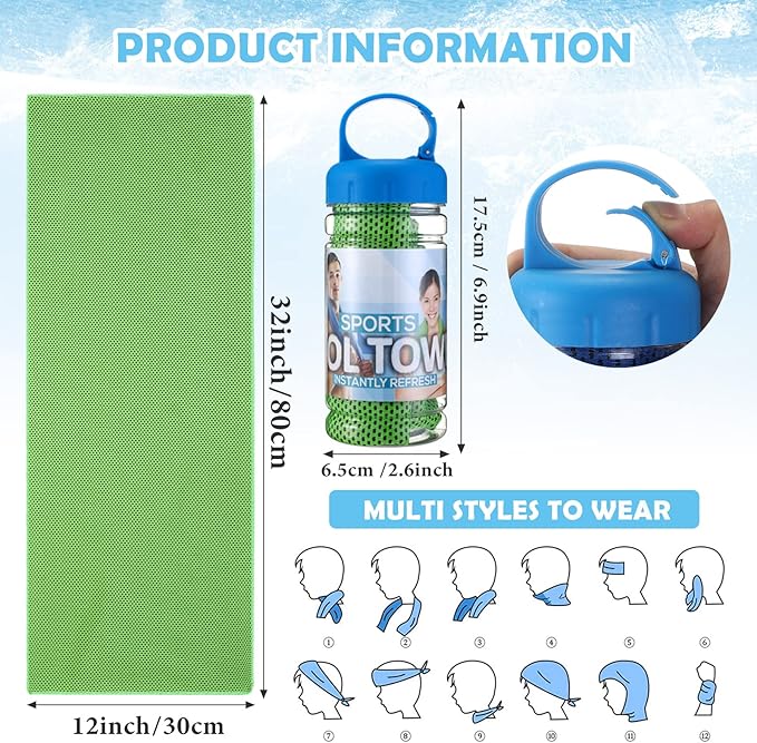 12 Pack 32 x 12 in Cooling Towels Bulk for Neck and Face Microfiber Ice Towel Sweat Towels Breathable Soft Chilly Towel Portable Cool Neck Rags for Yoga Sport Gym Workout Fitness