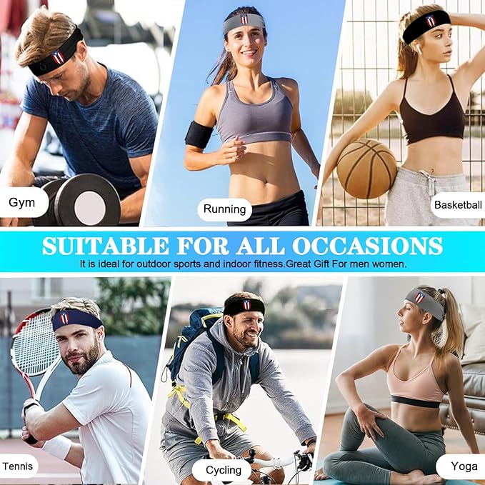 Headbands for Men 3 Pack Sport Sweat Bands Headbands Men Skull Finger Workout Sweatbands for Mens Women Head Bands Cooling Running Men's Hairband Headband