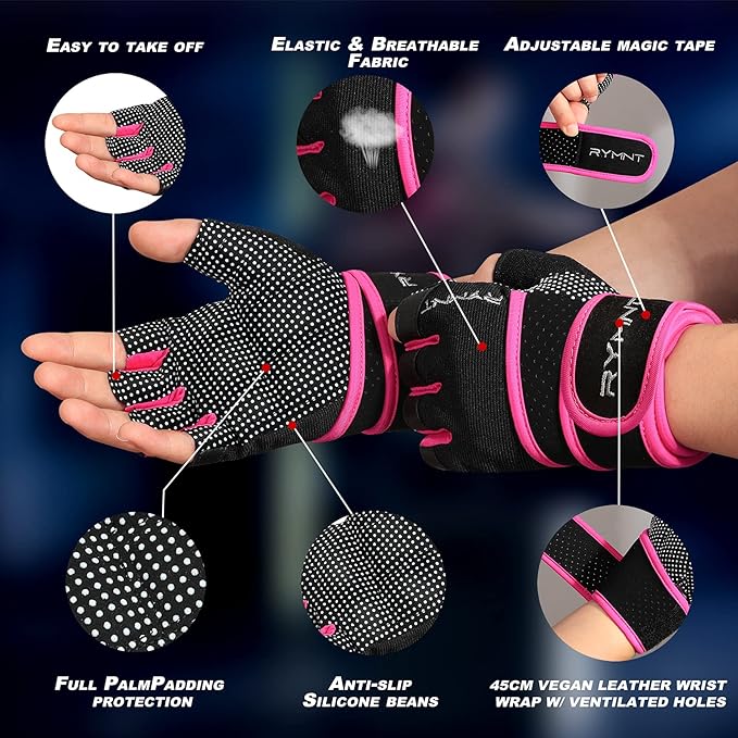 Workout Gloves with Wrist Wrap Support, Weight Lifting Gloves with Full Palm Protection & Extra Grip for Men Women Gym Exercise, Fitness, Weightlifting, Pull ups