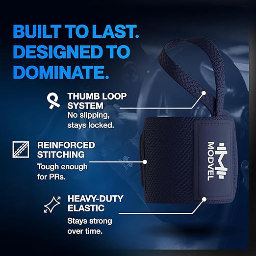 Modvel Adjustable Wrist Wraps for Gym & Lifting – Thick, Breathable Support Straps for Wrist Stability, Comfort & Grip – Ideal for Weight Training, CrossFit & Gym Workouts – Dark Blue (2-Pack)
