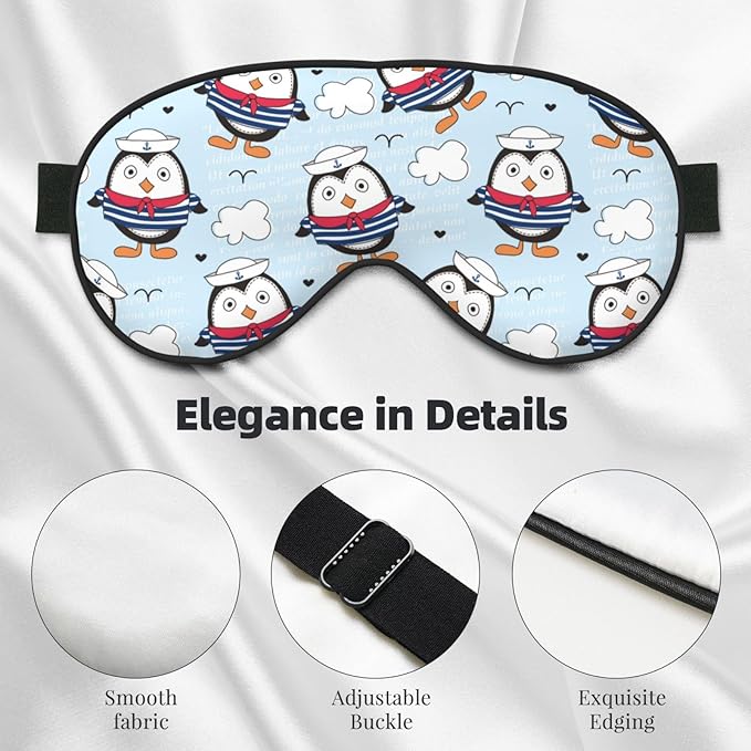 Sleep Eye Mask Little Sailor Penguin Sleep Mask for Women Men Comfortable Eye Mask with Adjustable Strap Soft Eye Cover Blindfold for Travel Yoga Nap Shift Work