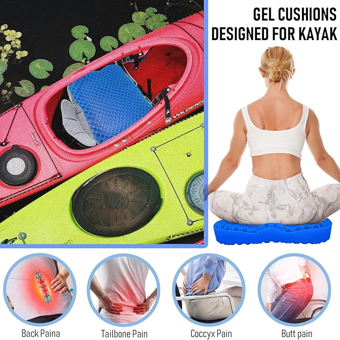 Kayak seat Cushion Waterproof Kayak seat Cushion Kayak Fishing Accessories Waterproof Gel Boat seat Cushion Anti Slip Coccyx Sciatica Relief Double-Layer Gel Cushion Design Thickened