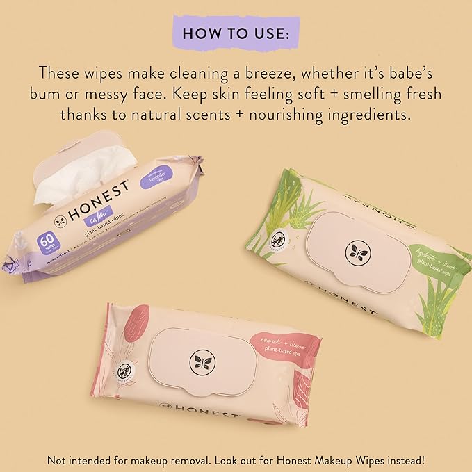The Honest Company Nourish + Cleanse Naturally Scented Wipes | Cleansing Multi-Tasking Wipes | 99% Water, Plant Based, Hypoallergenic | Sweet Almond, 60 Count