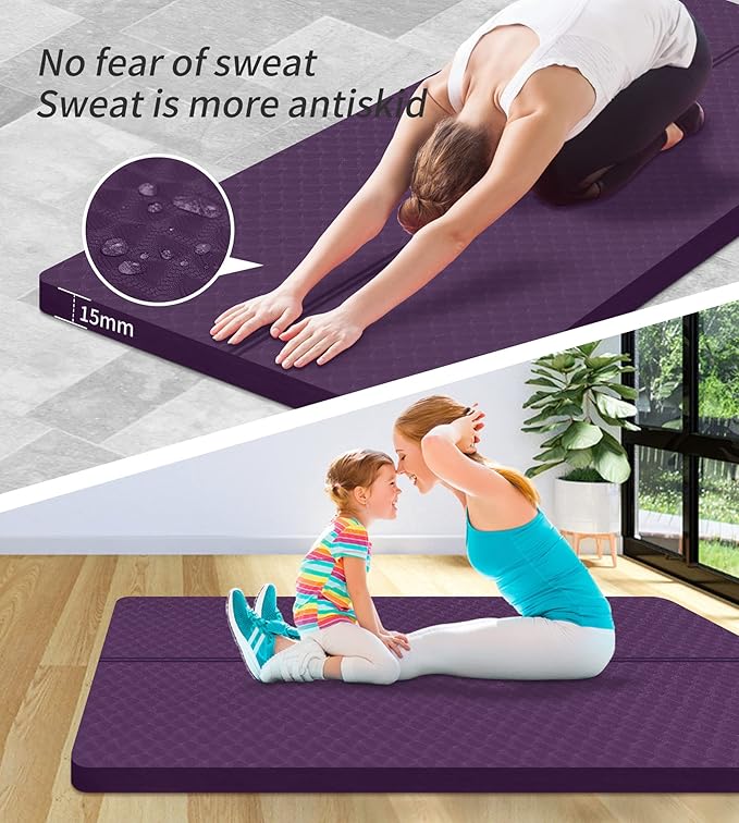 nuveti Large Exercise Mat - 15mm/20mm/30mm Thick Yoga Mat | Workout Mat for Fitness, Yoga, Pilates, Stretching & Floor Exercises for Women & Men with Free Carrying Bag