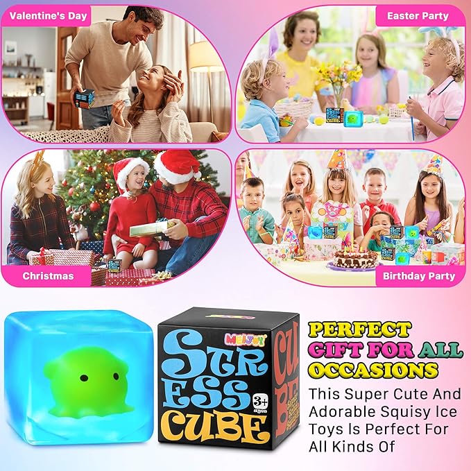 Squishy Stress Cube Fidget Toys Adults - Glow in The Dark Octopus Sensory Toys for Kids with Autism Stress Balls for Kids Squeeze Toys for Anxiety Stress Relief Gifts