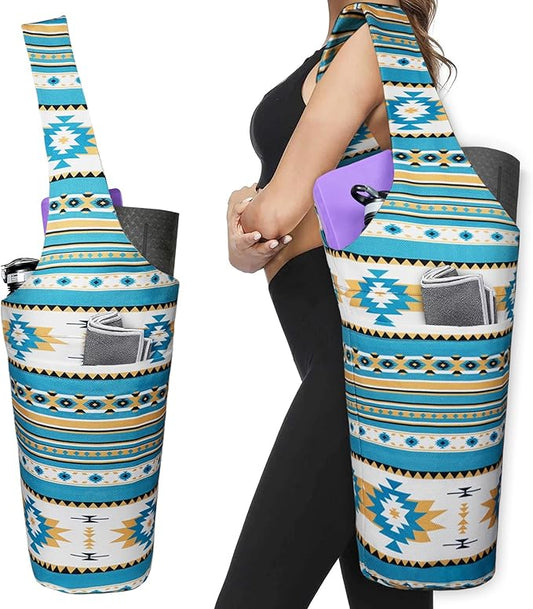 Fashion Printed Yoga Mat Bag with Large Side Pocket & Zipper Pocket Long Tote Yoga Bag Fit Most Size Mats - Holds More Yoga Accessories