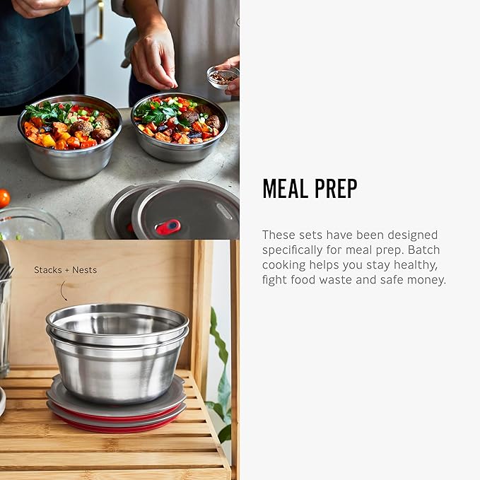 BLACK + BLUM Lunch Bowl - Reusable Meal Prep Containers for Picnic & Camping - Microwavable Stainless Steel Lunch & Dinner Food Storage Box with Leak Proof Lid - Dishwasher & Oven Safe - Medium 32oz