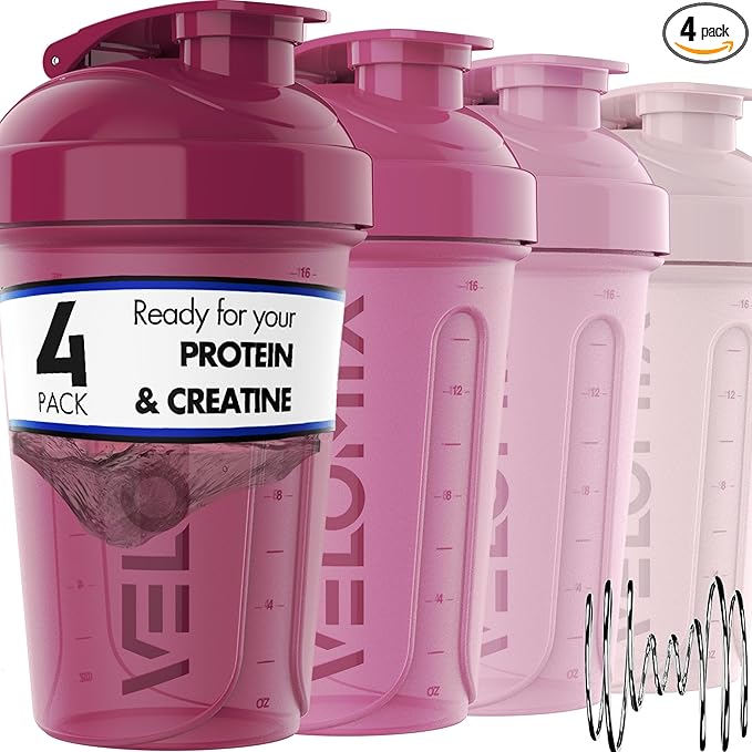 -4 PACK- 20 OZ Protein Shaker Bottles for Protein Mixes, Shaker Cups for Protein Shakes, Small Shaker Bottle Pack, Shaker Cup, Shakers for protein Shakes (Berry Blend)
