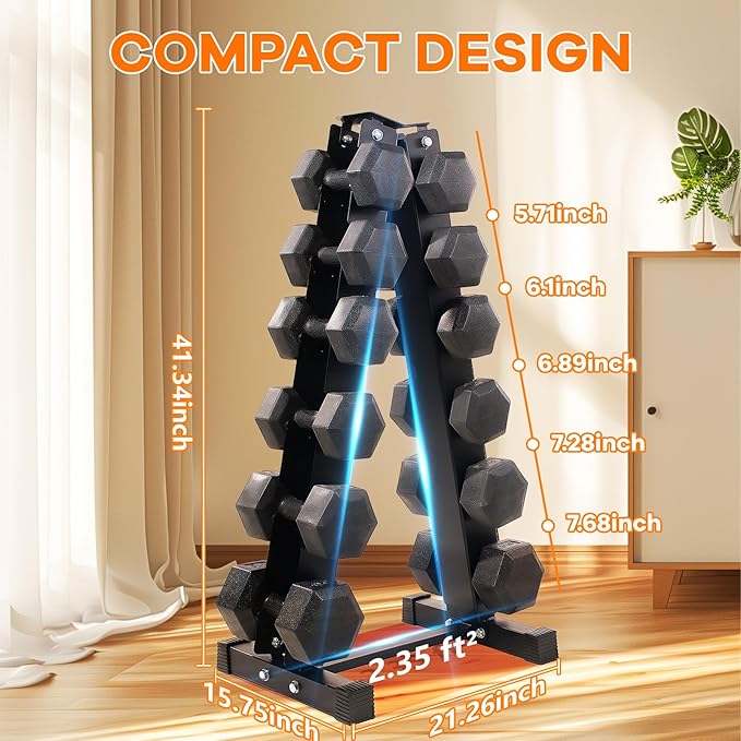 Heavy Duty Dumbbell & Kettlebell Storage Rack Stand, Space-Saving Weight Organizer with Anti-Slip Pads for Home Gym (Dumbbells Not Included)