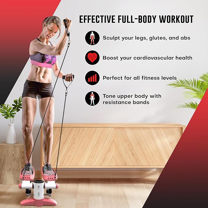 Nordic Lifting Mini Stepper Machine – Stair Climber w/Resistance Bands & LCD – Home Workout Stepper