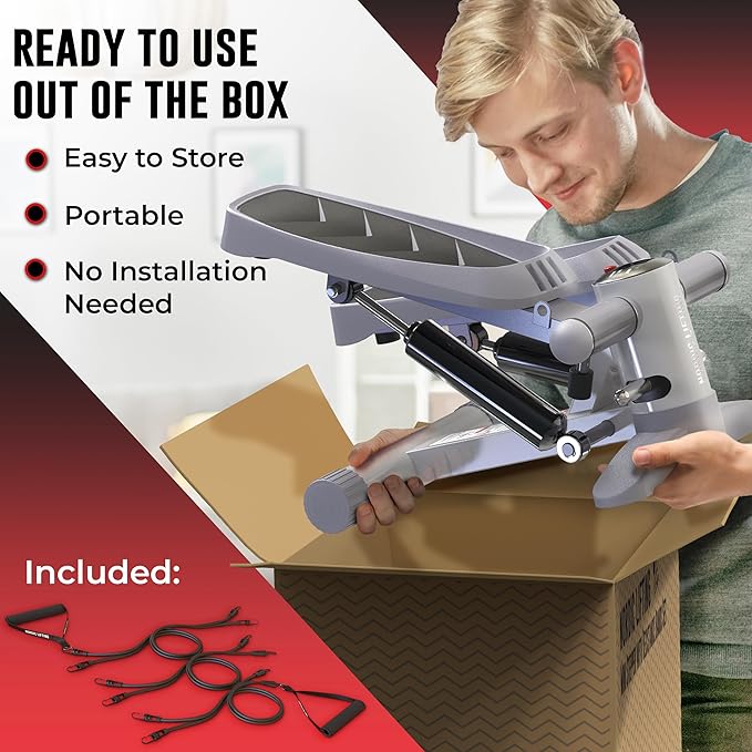 Nordic Lifting Mini Stepper Machine – Stair Climber w/Resistance Bands & LCD – Home Workout Stepper