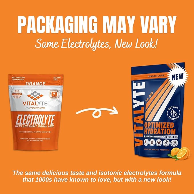 Vitalyte Electrolyte Powder Drink Mix, Isotonic Electrolyte Hydration Mix, Gluten Free Post Workout Powder Mix, Pack of 1, 35 oz., Orange Flavor