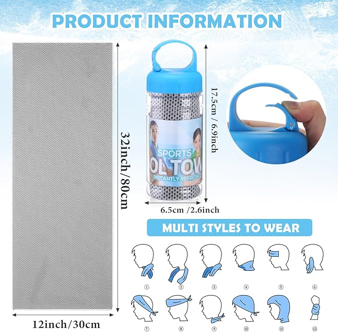 12 Pack 32 x 12 in Cooling Towels Bulk for Neck and Face Microfiber Ice Towel Sweat Towels Breathable Soft Chilly Towel Portable Cool Neck Rags for Yoga Sport Gym Workout Fitness