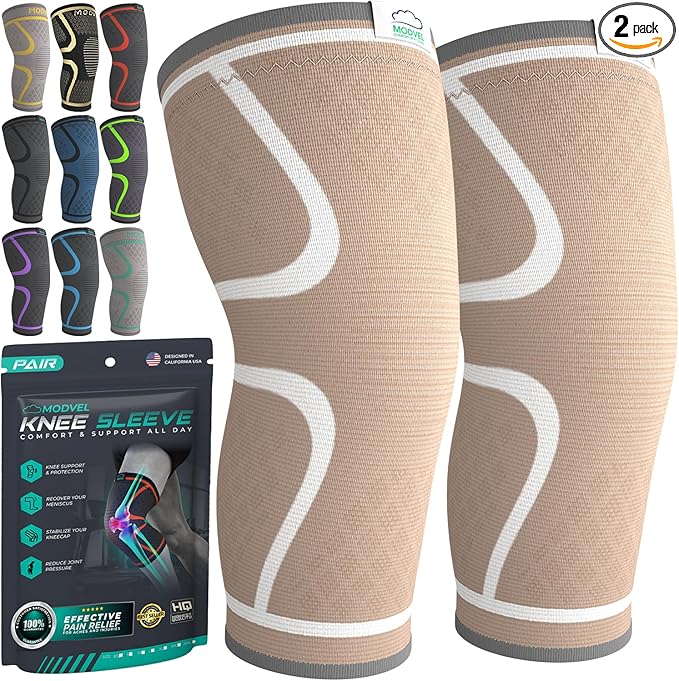 Modvel Compression Knee Brace for Women & Men - 2 Pack Knee Brace for Women Running Knee Pain, Knee Support Compression Sleeve, Workout Sports Knee Braces for Meniscus Tear ACL & Arthritis Pain Relief